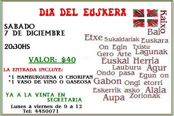 Invitación para participar de las actividades organizadas por el centro vasco nicoleño